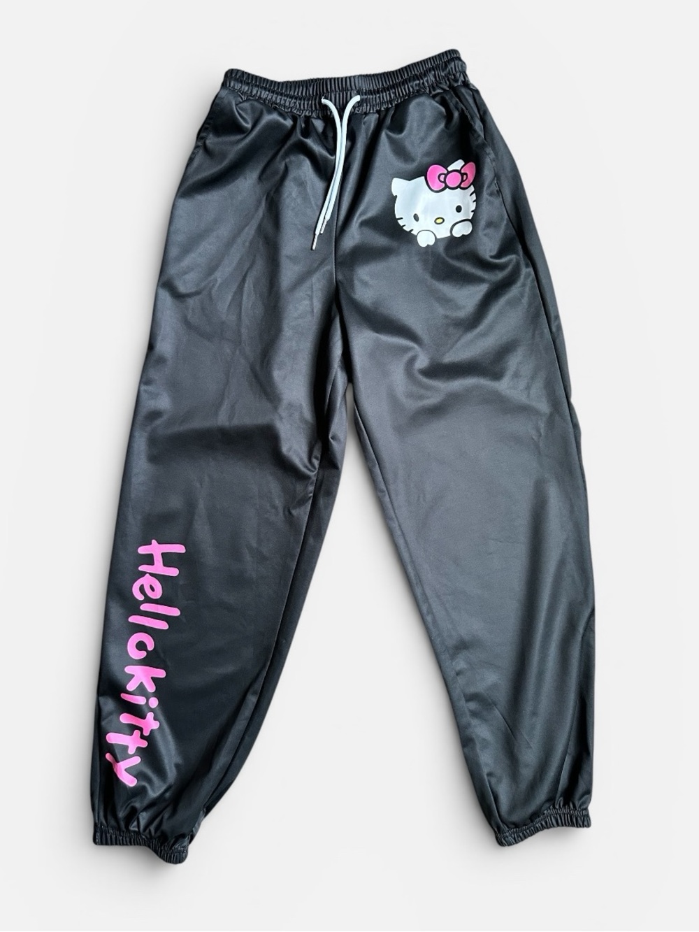 Hello Kitty Black Polyester Joggers Women’s Size Small Pink Graphic Y2K‎ Kawaii